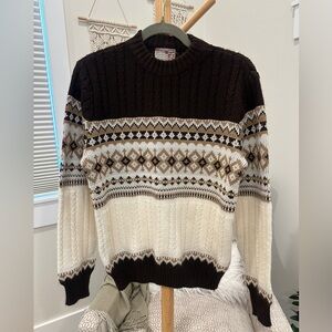 Vintage Ward Fair Isle Cream & Brown Knit Sweater | Size M